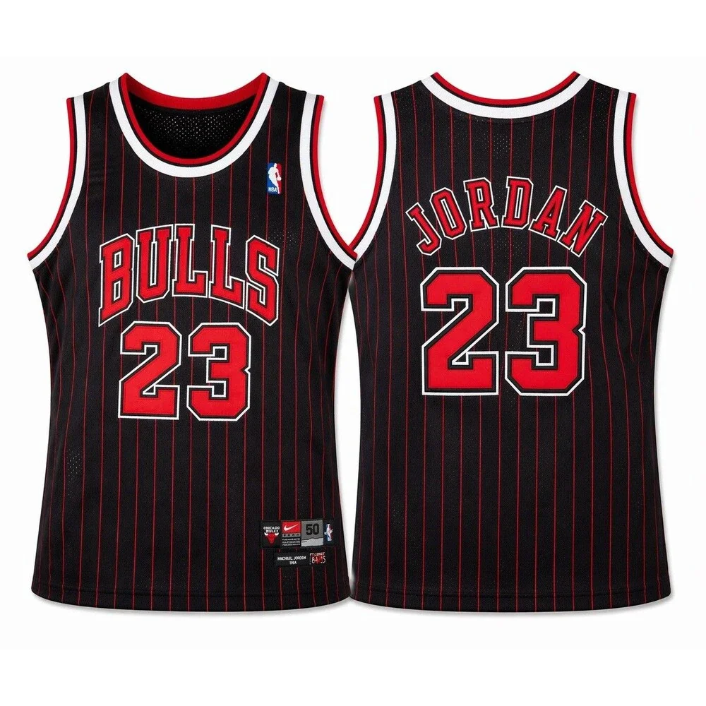 Nike Michael Jordan Bulls 23 Jersey Black Pinstripe Authentic 50 L Flight 8403
